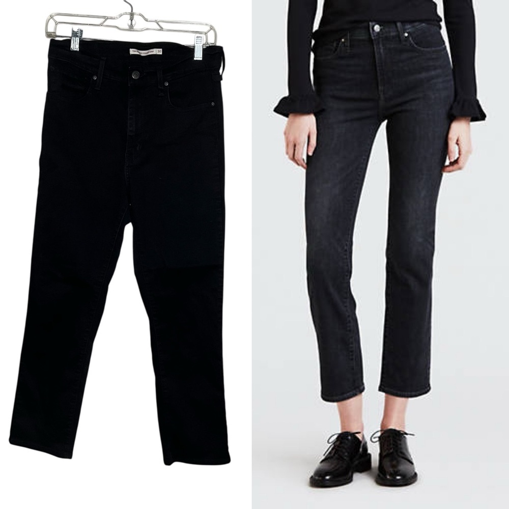 Levi's Dark Black 724 High Rise Straight Crop Leg Jeans 30 Denim